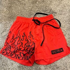 Kill Crew Red and Black Athletic Flame Shorts
